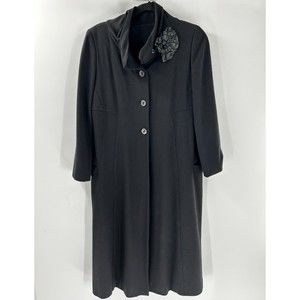 Women's Rina Zin Black Button Front Coat With Flower Brooch Size S